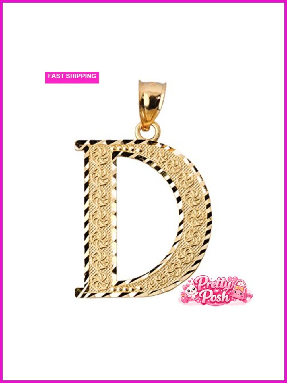 14k Yellow Gold Initial Letter D Charm Pendant 0.7"